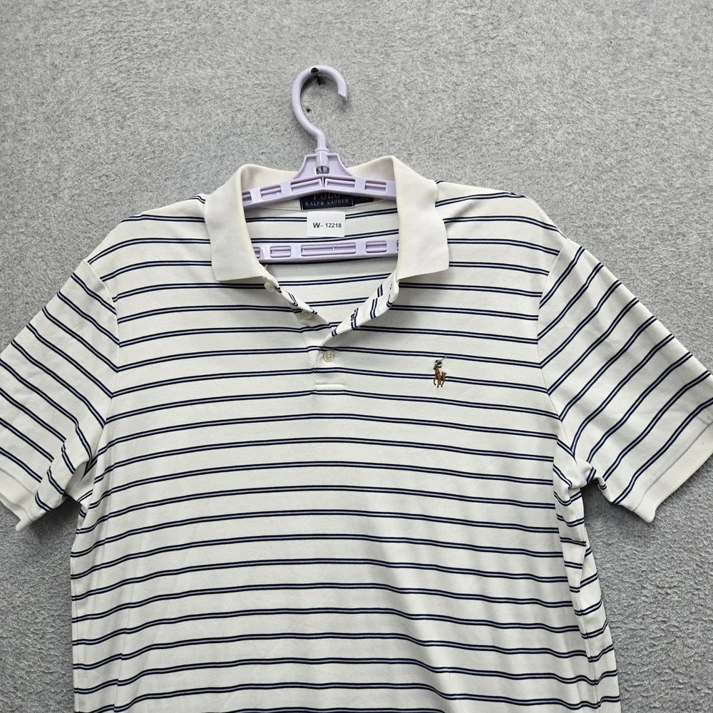 Polo Ralph Lauren Men Polo M White Embroidered Striped Button Classic